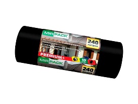 Мешки для мусора 240 л, ароматизированные, черные, в рулоне 10 шт., ПВД 45 мкм, 1300х930 мм, PREMIUM+, 24010830 в Клину