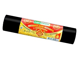 Мешки для мусора 120 л, с завязками, черные, в рулоне 10 шт., ПНД, 15 мкм, 800х750 мм, VIP, Z12010black в Клину