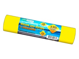 Мешки для мусора 120 л, с завязками, желтые, в рулоне 10 шт., ПНД, 15 мкм, 800х750 мм, VIP, Z12010yel в Клину