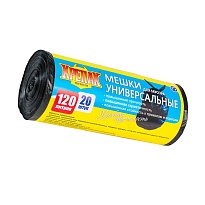 Мешки для мусора 120 л, черные, в рулоне 20 шт., ПНД, 15 мкм, 1100х700 мм, Крепак, 4607075710207 в Клину