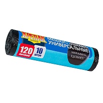 Мешки для мусора 120 л, с ушками, черные, в рулоне 10 шт., ПНД, 15 мкм, 1100х700 мм, Крепак, 4607075710474 в Клину