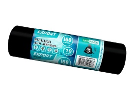 Мешки для мусора 160 л, ароматизированные, черные, в рулоне 10 шт., ПВД, 80 мкм, 1100х930 мм, EXPORT, exp16010142 в Клину