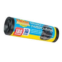 Мешки для мусора 180 л, черные, в рулоне 10 шт., ПНД, 20 мкм, 1150х800 мм, Крепак, 4607075710481 в Клину