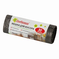 Мешки для мусора 30 л, черные, в рулоне 20 шт., ПНД, 5 мкм, 550х470 мм, Любаша эконом, 605329 в Клину