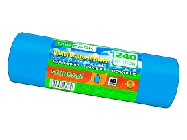 Мешки для мусора 240 л, ароматизированные, синие, в рулоне 10 шт., ПВД 30 мкм, 1300х930 мм, STANDART, 24010661 в Клину