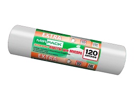 Мешки для мусора 120 л, белые, в рулоне 10 шт., ПНД, 14 мкм, 1100х700 мм, EXTRA, ex1201803 в Клину