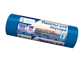 Мешки для мусора 30 л, синие, в рулоне 20 шт., ПНД, 7 мкм, 600х500 мм, MIRPACK Classik, 302041 в Клину