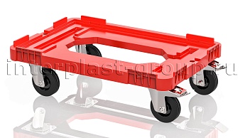 Тележка пластиковая с отверстием 2 колеса с тормозом усиленная красная в Клину Тележка пластиковая с отверстием 2 колеса с тормозом усиленная красная в Клину