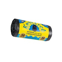 Мешки для мусора 30 л, с ушками, черные, в рулоне 30 шт., ПНД, 8 мкм, 580х460 мм, Крепакоф, 4607075710238 в Клину